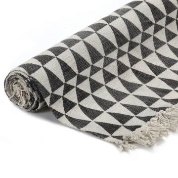 vidaXL Covor Kilim, negru/alb, 120 x 180 cm, bumbac, cu model