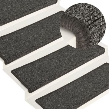 vidaXL Covorașe de trepte de scară, 15 buc., gri și negru, 65x21x4 cm