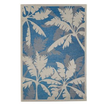 Covor adecvat pentru exterior Floorita Palms Blue, 135 x 190 cm, gri - albastru