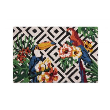 Covoras de intrare, din fibre de cocos si PVC, 40 x 60 cm, Tropical Multicolor