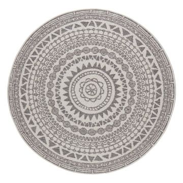 Covor adecvat pentru exterior NORTHRUGS Coron, ø 140 cm, gri-crem