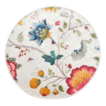 Covoraș de baie gri din catifea ø 140 cm Vintage Flower – Foutastic