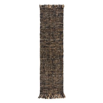 Covor din iută Flair Rugs Idris, 60 x 230 cm, negru