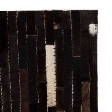vidaXL Covor piele naturală, mozaic, 120x170 cm dungi negru/alb