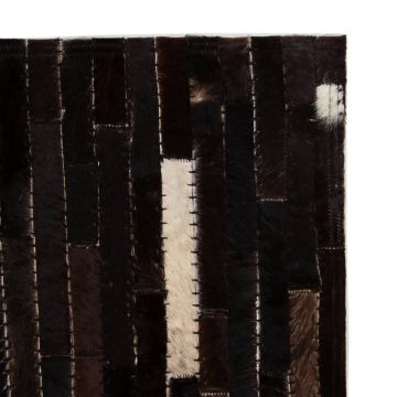 vidaXL Covor piele naturală, mozaic, 80x150 cm, benzi, negru/alb