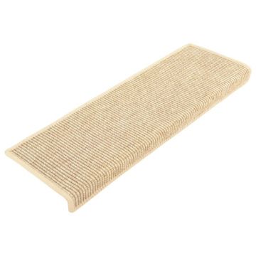 vidaXL Covorașe scări autoadezive 15 buc. bej deschis 65x21x4cm sisal