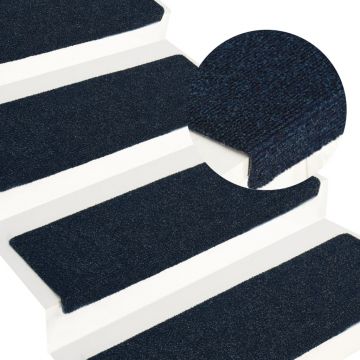 vidaXL Covorașe de scări cusătură punch, 15 buc., albastru, 65x21x4 cm