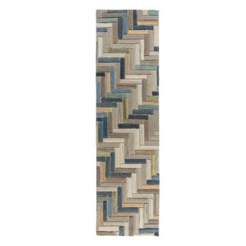 Covor din lână Flair Rugs Russo, 60 x 230 cm, gri-albastru