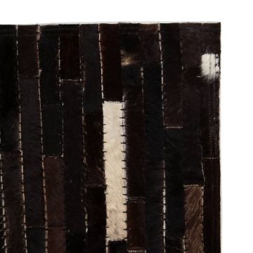 vidaXL Covor piele naturală, petice, negru/alb, dungi, 160x230 cm
