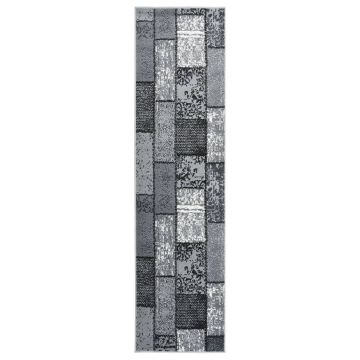 vidaXL Covor traversă, gri cu dreptunghiuri, 80x400 cm, BCF