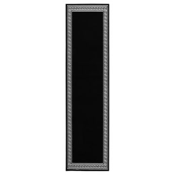vidaXL Covor traversă, negru cu motiv, 80x400 cm, BCF vidaXL Covor traversă, negru cu motiv, 80x400 cm, BCF
