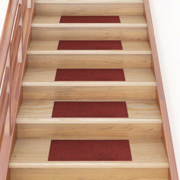vidaXL Covorașe de scări autoadezive, 15 buc., roșu, 60x25 cm