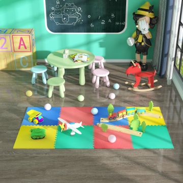 HomCom Covor joacă Copii 60x60cm - Set 8 Bucăți, Material Izolant, Rezistent la Umiditate, Colorat