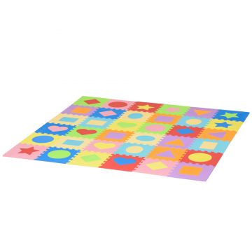 HOMCOM Covor puzzle pentru copii 36 bucati cu margini si forme colorate, din spuma EVA antiderapanta, Suprafata acoperita 3.24㎡, Multicolor