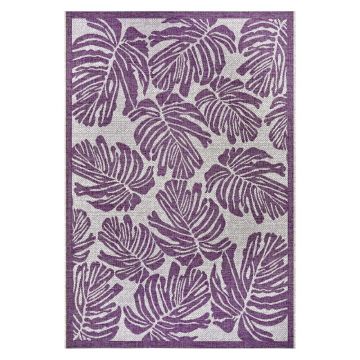 Covor adecvat pentru exterior NORTHRUGS Monstera, 140 x 200 cm, violet - bej