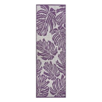 Covor adecvat pentru exterior NORTHRUGS Monstera, 70 x 200 cm, violet - bej