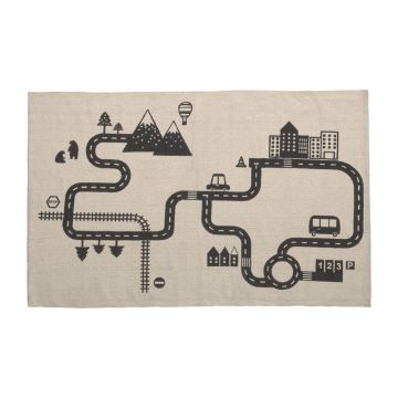 Covor din bumbac organic pentru copii Kave Home Nisi, 75 x 120 cm, bej - negru