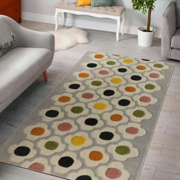 Covor Flower Bedora, 160x230 cm, 100% lana, multicolor, finisat manual