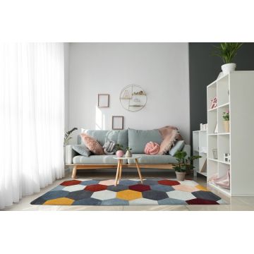 Covor Homeycomb Bedora, 160x230 cm, 100% lana, multicolor, finisat manual