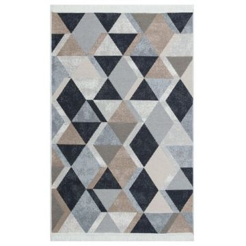 Covor Kilim cu 2 fete, Arya 10 Beige/Black, Baketo, 100% bumbac reciclat, 80x300 cm