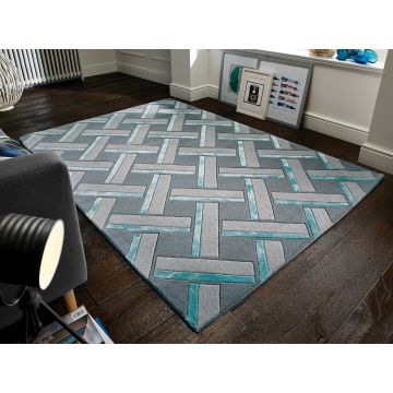 Covor lucrat manual, Parquet Grey Duck Egg, Flair Rugs, 160 x 230 cm, lana, multicolor la reducere