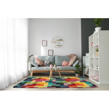 Covor Patch Bedora, 160x230 cm, 100% lana, multicolor, finisat manual