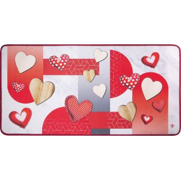 Covor pentru bucatarie, Olivo Tappeti, Miami 3, Red Hearts, 55 x 230 cm, poliester, multicolor