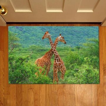 Covoras de intrare Giraffes, Casberg, 38x58 cm, poliester, multicolor