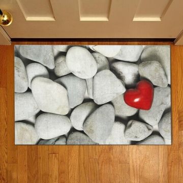 Covoras de intrare Heart and stones, Casberg, 38x58 cm, poliester, gri/rosu