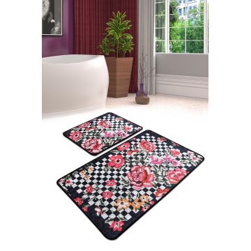 Set 2 covorase de baie Black Rose, Chilai, 50x60 cm/60x100 cm, multicolor