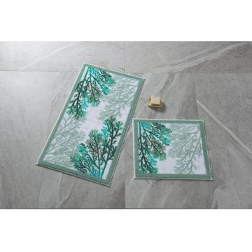 Set 2 covorase de baie Coral, Confetti, 50x57 cm/57x100 cm, verde