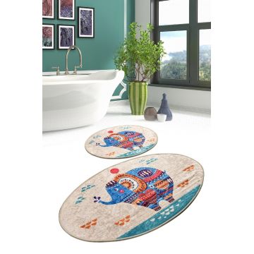 Set 2 covorase de baie Etnic, Chilai, 50x60 cm/60x100 cm, multicolor