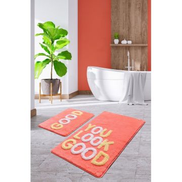 Set 2 covorase de baie Good, Chilai, 50x60 cm/60x100 cm, coral