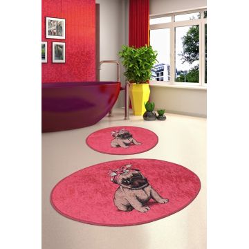 Set 2 covorase de baie Pink Pug, Chilai, 50x60 cm/60x100 cm, multicolor