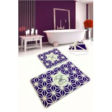 Set 2 covorase de baie Purple Glow, Beverly Hills Polo Club, 60x100 cm/50x60 cm, catifea, mov