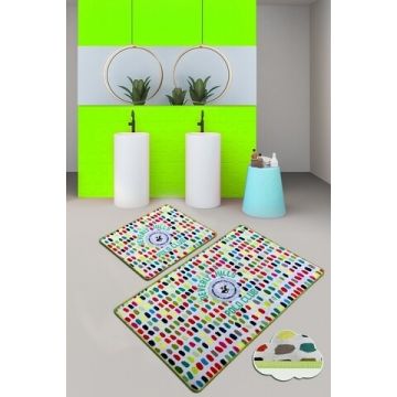 Set 2 covorase de baie Spotted, Beverly Hills Polo Club, 60x100 cm/50x60 cm, catifea, multicolor