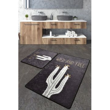 Set 2 covorase de baie Wild and Free DJT, Chilai, 50x60 cm/60x100 cm, alb/negru