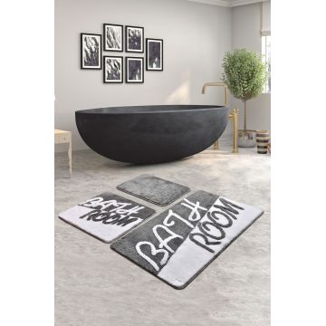 Set 3 covorase de baie Bathroom, Chilai, 40x60 cm/50x60 cm/60x100 cm, gri