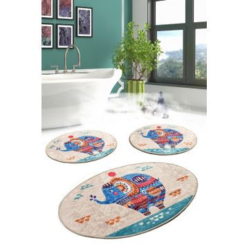 Set 3 covorase de baie Etnic, Chilai, 50x60 cm/60x100 cm, multicolor