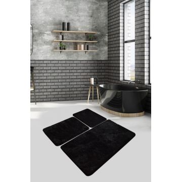 Set 3 covorase de baie Havai, Chilai, 40x60 cm/50x60 cm/60x100 cm, negru