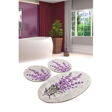 Set 3 covorase de baie Lavender, Chilai, 50x60 cm/60x100 cm, multicolor