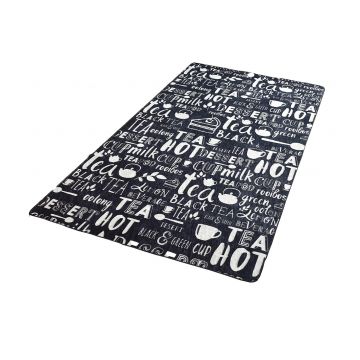 Covor bucatarie Hot Tea DJT, 80 x 150 cm, Negru