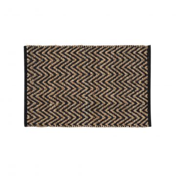 Covor din iuta si bumbac, Zigzag Natural / Negru, 60 x 90 cm