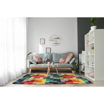 Covor Patch Bedora,100x200 cm, 100% lana, multicolor, finisat manual