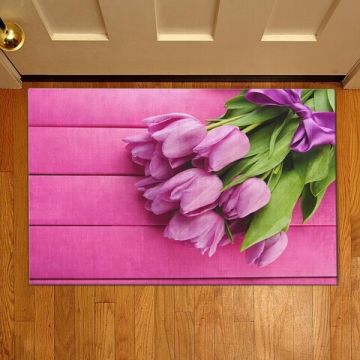 Covoras de intrare Tulips, Casberg, 38x58 cm, poliester, mov/roz