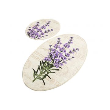 Set 2 covorase baie Lavender, 60 x 100 cm, 50 x 60 cm, Antiderapant, Multicolor
