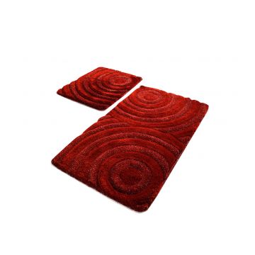 Set 2 covorase baie Wave, 60x100 cm, 50x60 cm, Antiderapant, Rosu