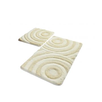 Set 2 covorase baie Wave Ecru, 60x100 cm, 50x60 cm, Antiderapant, Crem