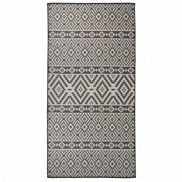 vidaXL Covor de exterior, dungi negre, 100x200 cm, țesătură plată