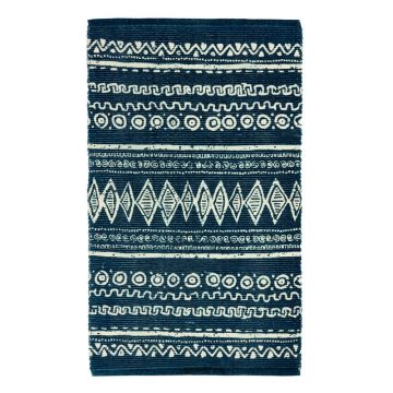 Covor din bumbac Webtappeti Ethnic, 55 x 140 cm, albastru-alb